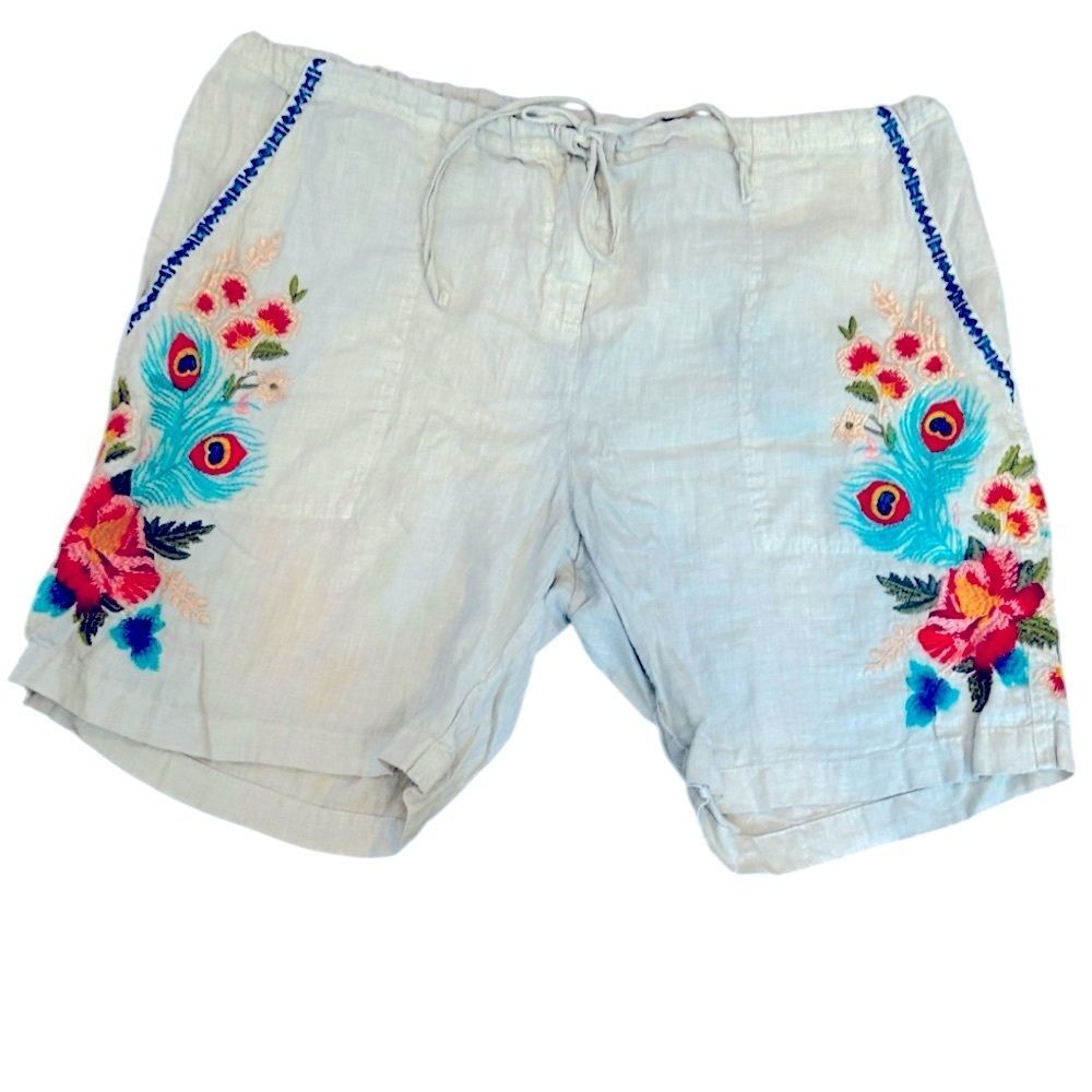 Johnny Was Embroidered Linen Women Shorts size medium